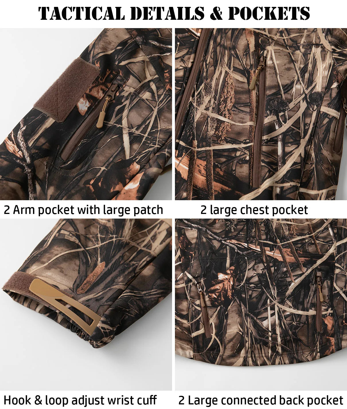 Men's Silent Camouflage Hunting Jacket Waterproof Fleece Lined