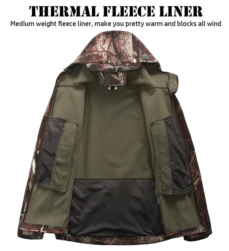 Men's Silent Camouflage Hunting Jacket Waterproof Fleece Lined