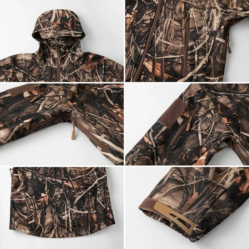 Men's Silent Camouflage Hunting Jacket Waterproof Fleece Lined