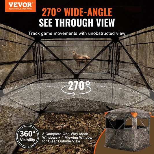 Hunting Blind, 270° See Through Ground Blind, 2-3 Person Pop Up Deer Blind for Hunting with Carrying Bag, Portable Resilient Hun