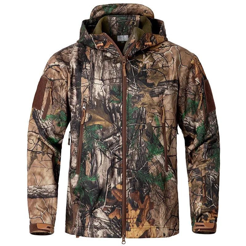 Men's Silent Camouflage Hunting Jacket Waterproof Fleece Lined