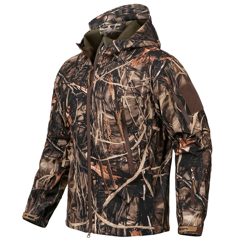 Men's Silent Camouflage Hunting Jacket Waterproof Fleece Lined