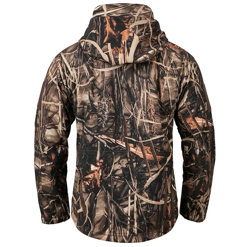 Men's Silent Camouflage Hunting Jacket Waterproof Fleece Lined