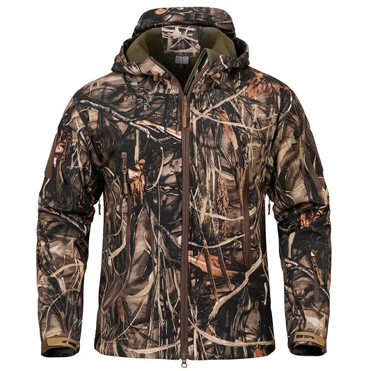 Men's Silent Camouflage Hunting Jacket Waterproof Fleece Lined