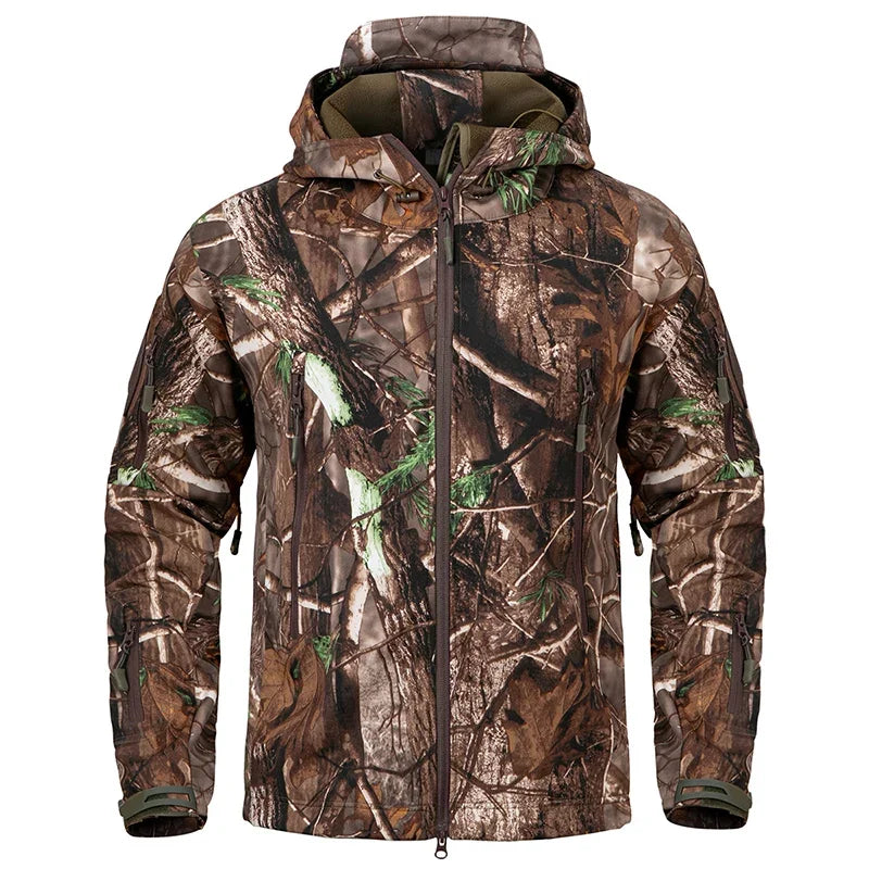 Men's Silent Camouflage Hunting Jacket Waterproof Fleece Lined