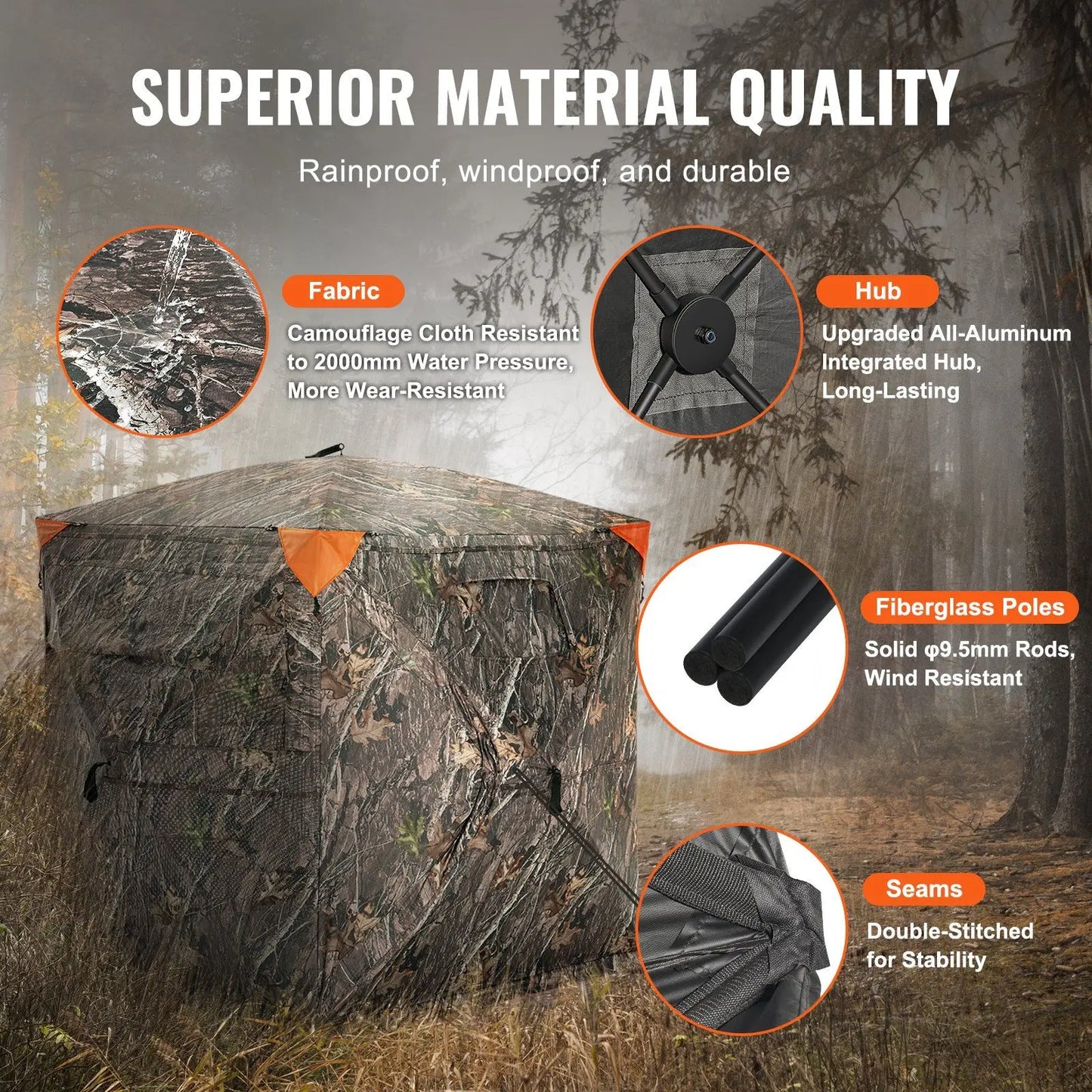 Hunting Blind, 270° See Through Ground Blind, 2-3 Person Pop Up Deer Blind for Hunting with Carrying Bag, Portable Resilient Hun