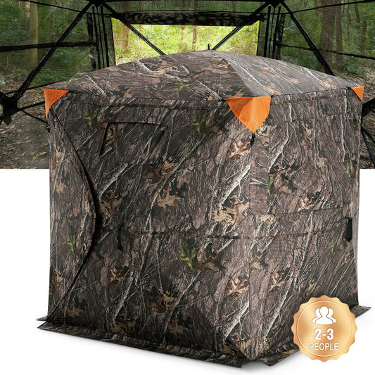 Hunting Blind, 270° See Through Ground Blind, 2-3 Person Pop Up Deer Blind for Hunting with Carrying Bag, Portable Resilient Hun