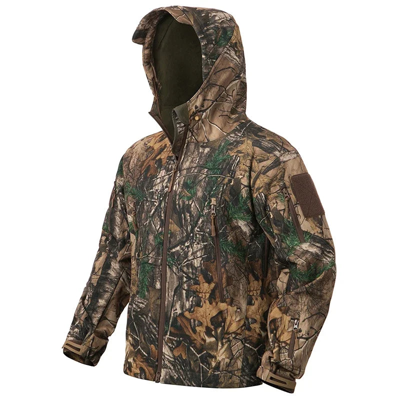 Men's Silent Camouflage Hunting Jacket Waterproof Fleece Lined